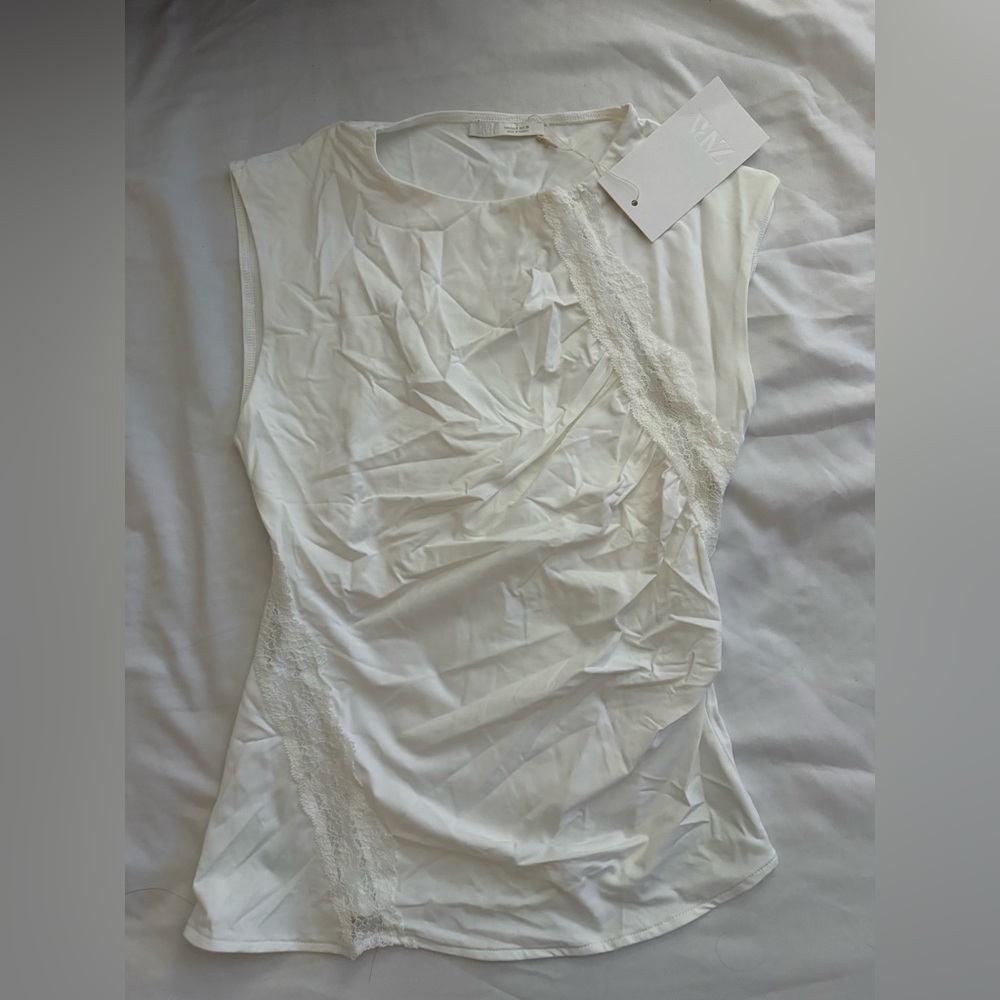 Zara White Sleeveless Top with Lace Detail